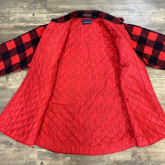 Vintage Van Heusen Winter weights Red Plaid Flannel Shirt Jacket Men XL Lined - Picture 10 of 10